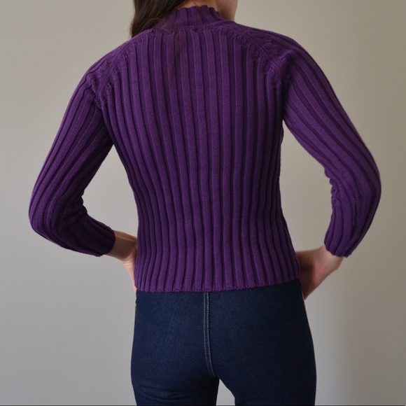 Purple Mockneck Cableknit Sweater - Picture 3 of 3